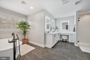 Hummelstown remodeled bathroom with led mirrors.