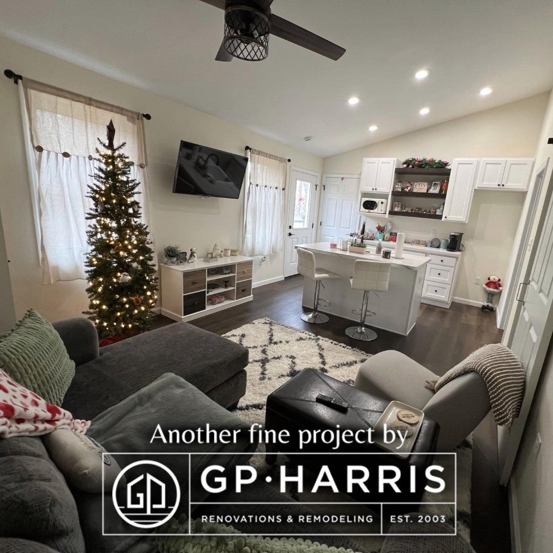 Living room looking into kitchen in apartment addition in Elizabethtown, PA from G.P. Harris Renovations & Remodeling